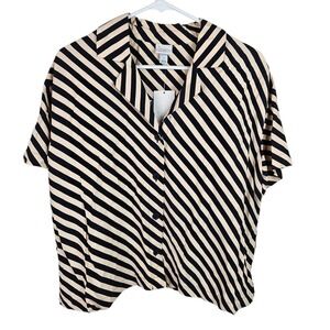A New Day Women's Button Down Shirt‎ Size S Black Tan Diagonal Striped